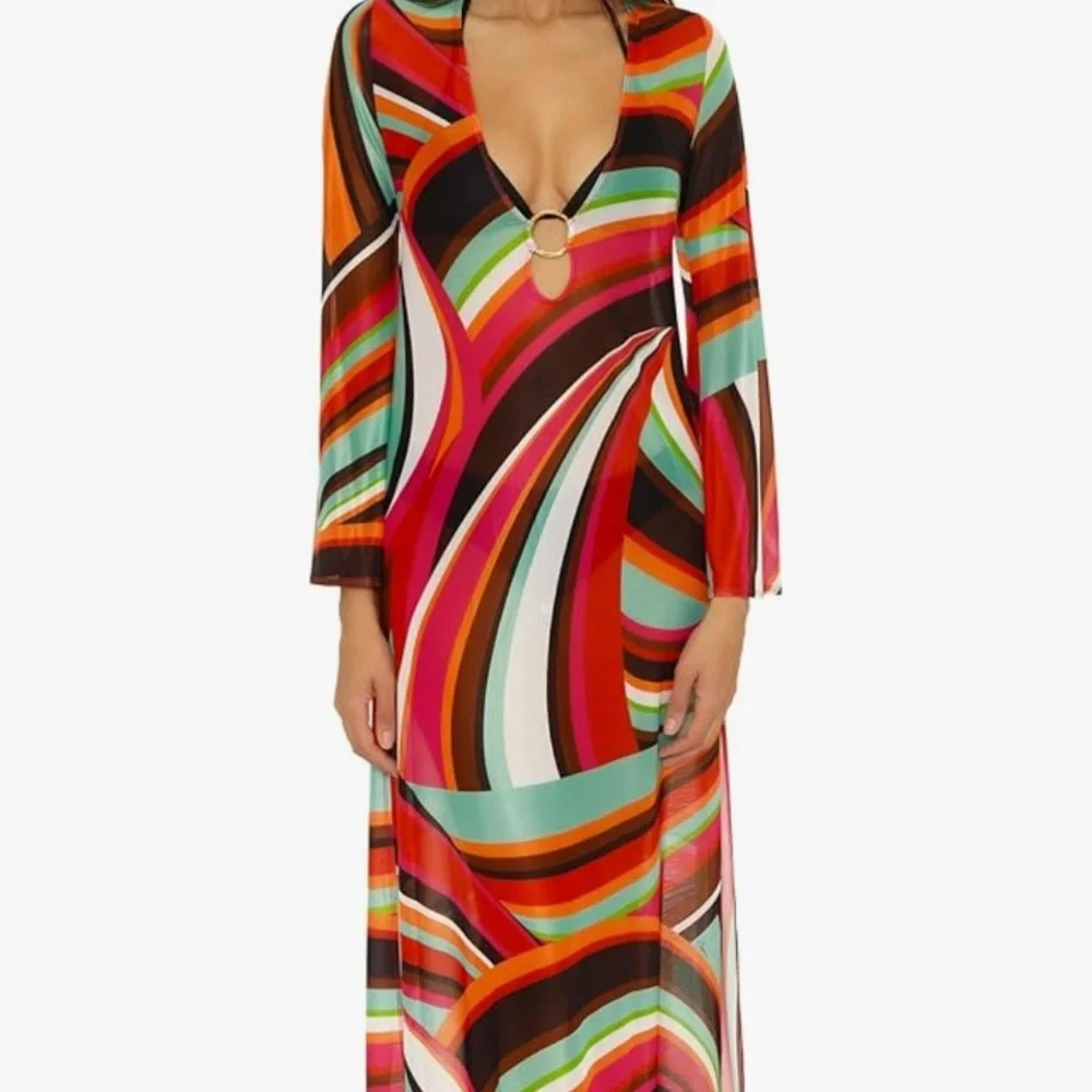 NWT Trina Turk Fontaine Mesh Maxi Dress Coverup Multicolor